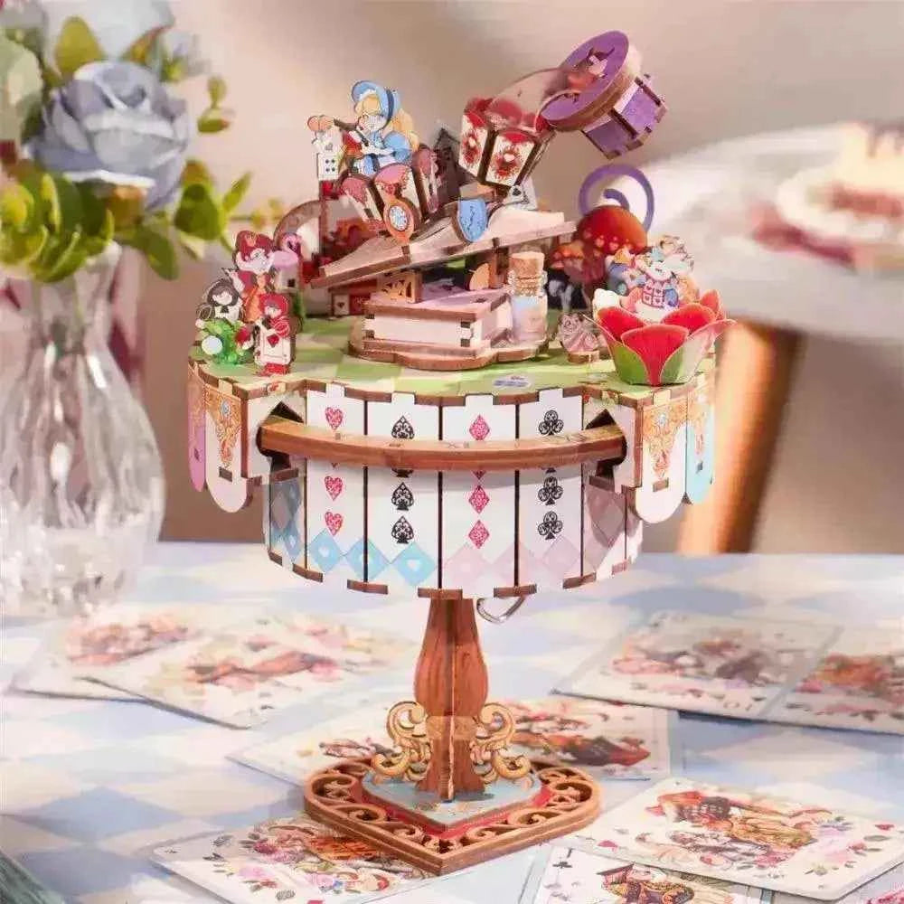 TONECHEER 3D Creative Musical Puzzle DIY Rotating Music Box Kit (Alice's Tea Party)