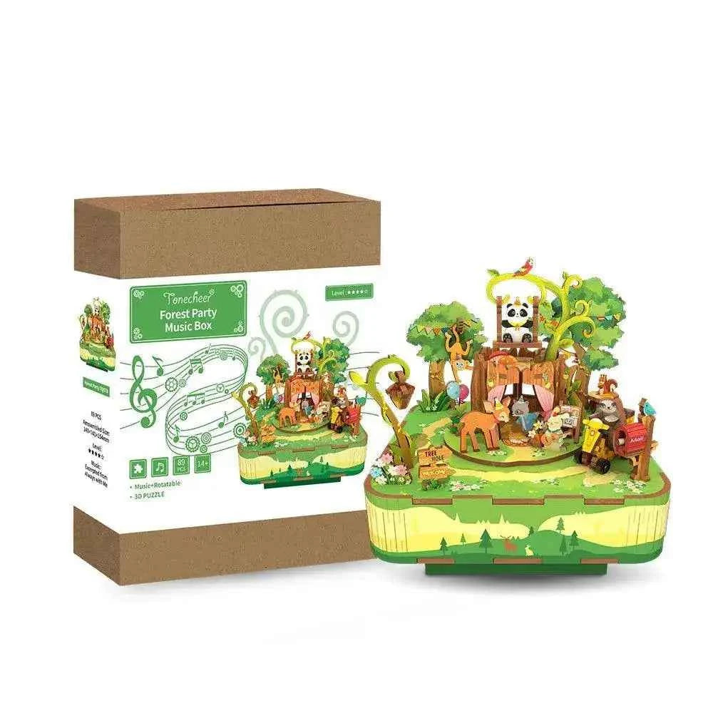 TONECHEER 3D Puzzle DIY Rotating Music Box Kit (Forest party