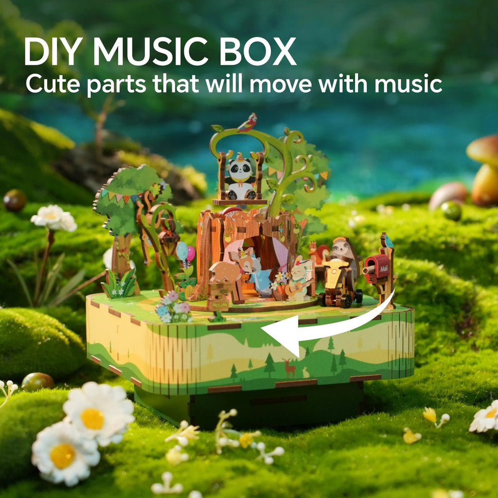 TONECHEER 3D Creative Musical Puzzle DIY Rotating Music Box Kit (Forest party) - Tonecheer