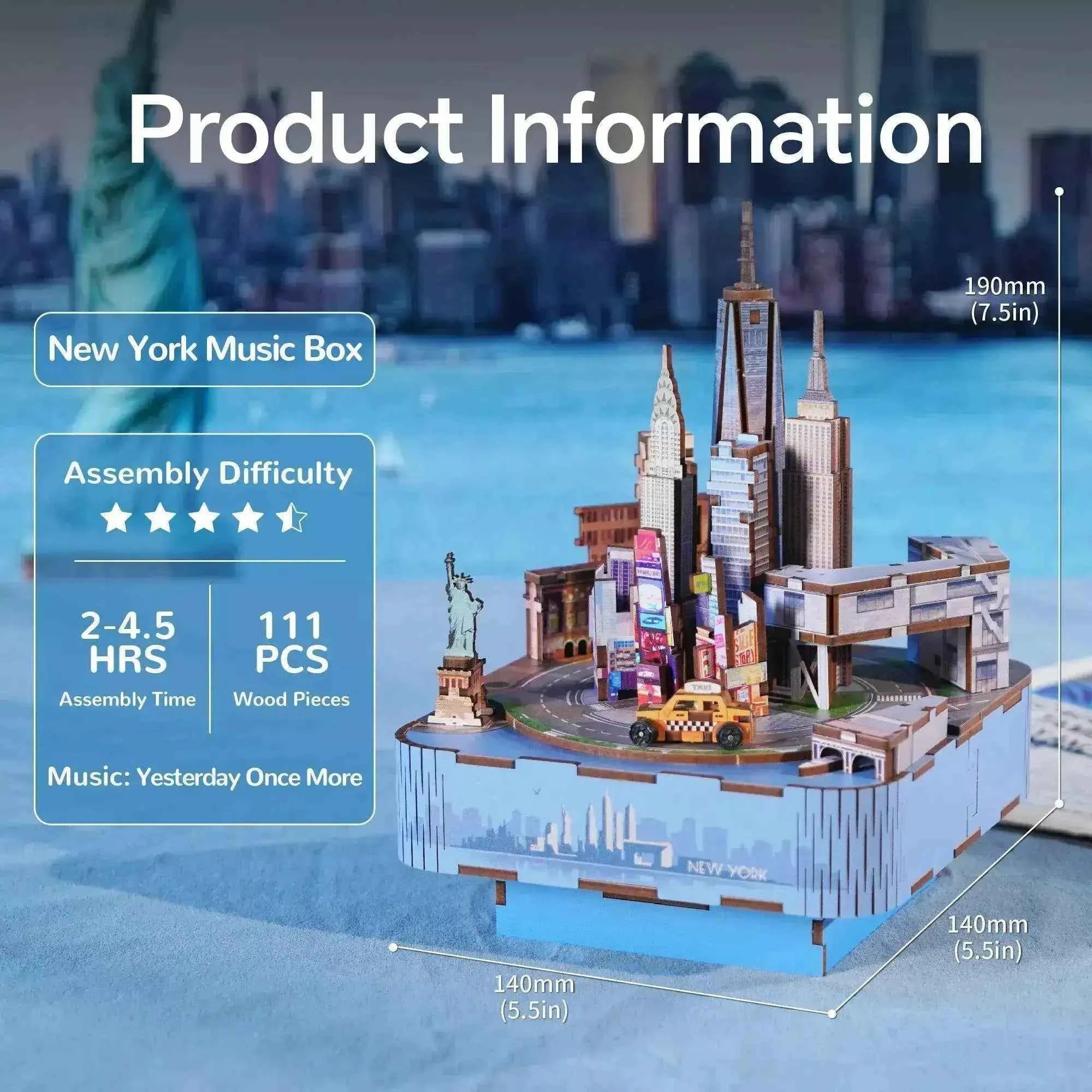 TONECHEER 3D Puzzle DIY Rotating Music Box Kit (New York) – Tonecheer