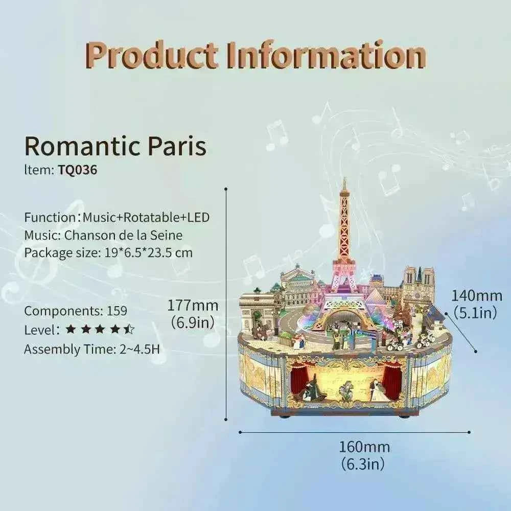 TONECHEER 3D Puzzle DIY Rotating Music Box Kit (Romantic Paris
