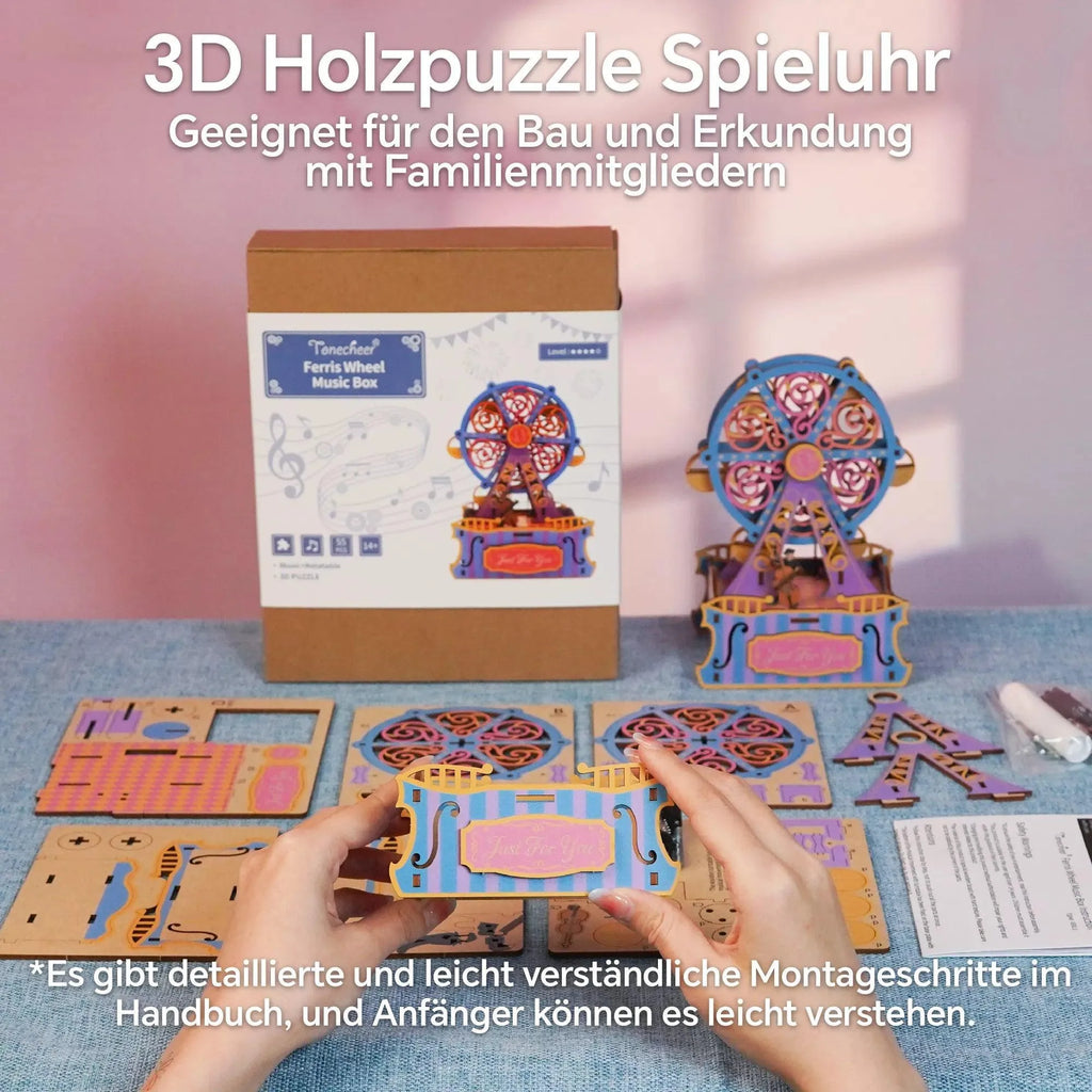 TONECHEER 3D Creative Musical Puzzle DIY Rotating Music Box Kit (Ferris Wheel) - Tonecheer