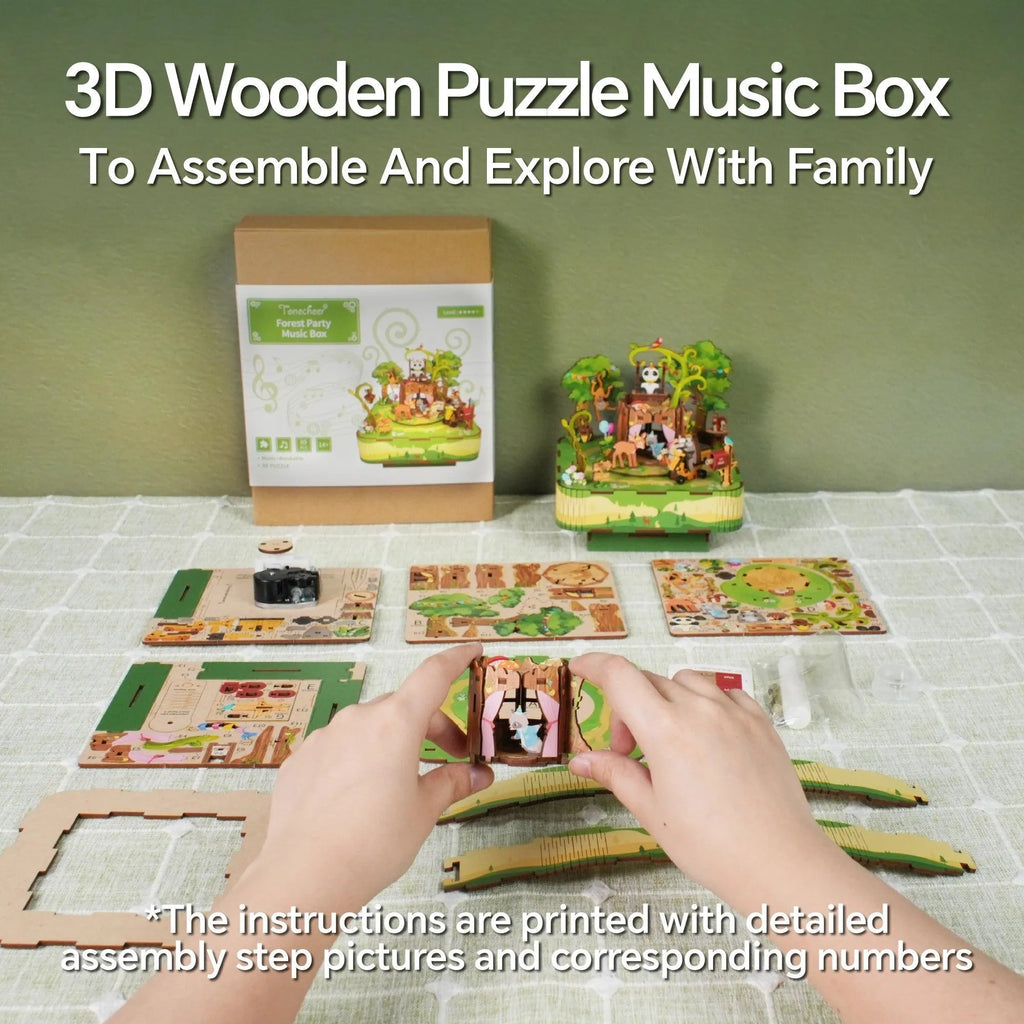 TONECHEER 3D Creative Musical Puzzle DIY Rotating Music Box Kit (Forest party) - Tonecheer