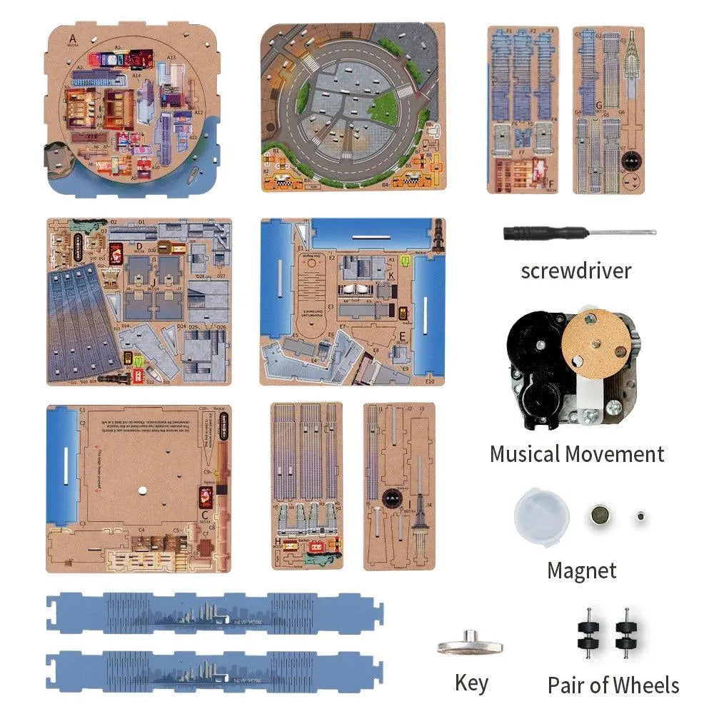 TONECHEER 3D Creative Musical Puzzle DIY Rotating Music Box Kit (New York) - Tonecheer