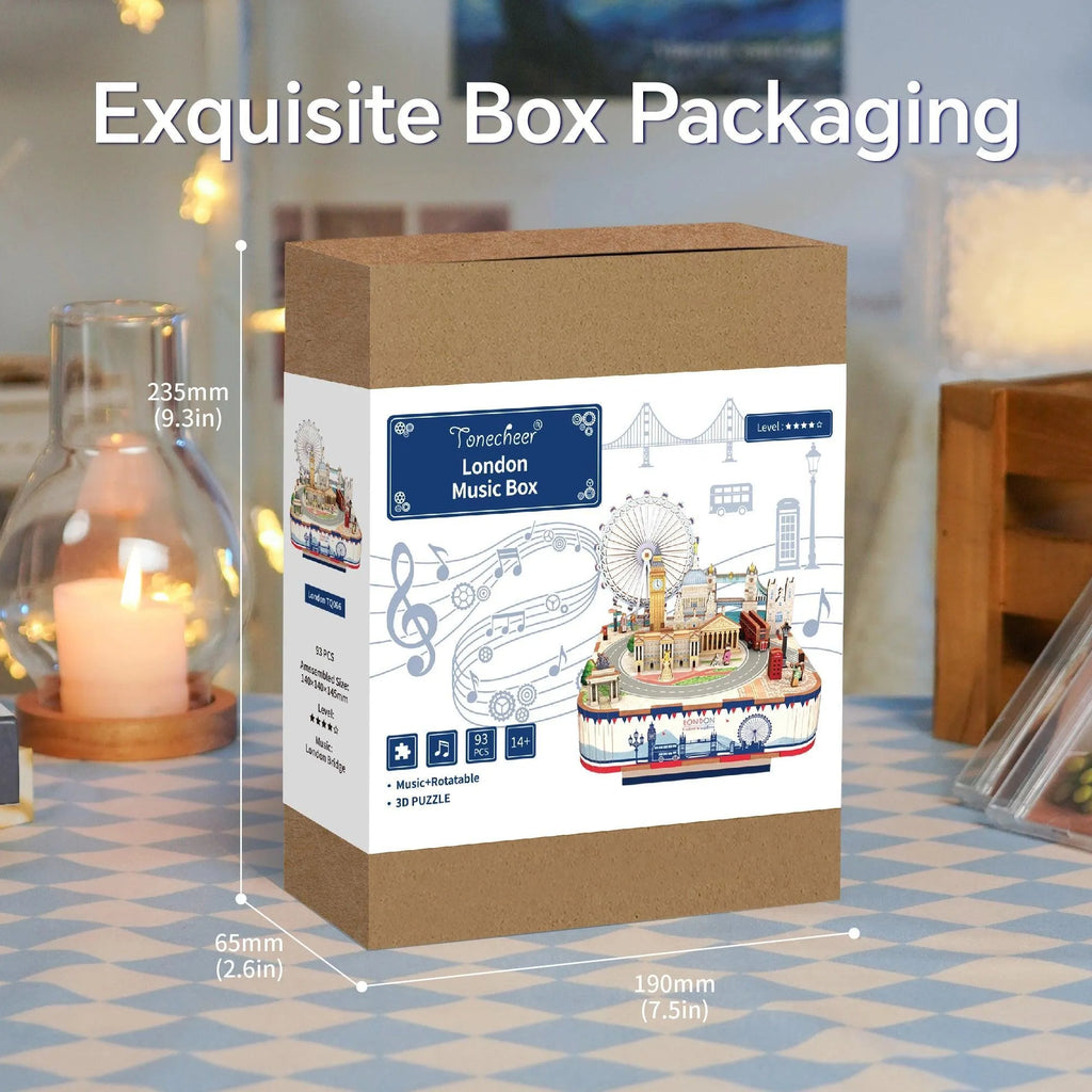 TONECHEER 3D Creative Musical Puzzle DIY Rotating Music Box Kit (London) - Tonecheer