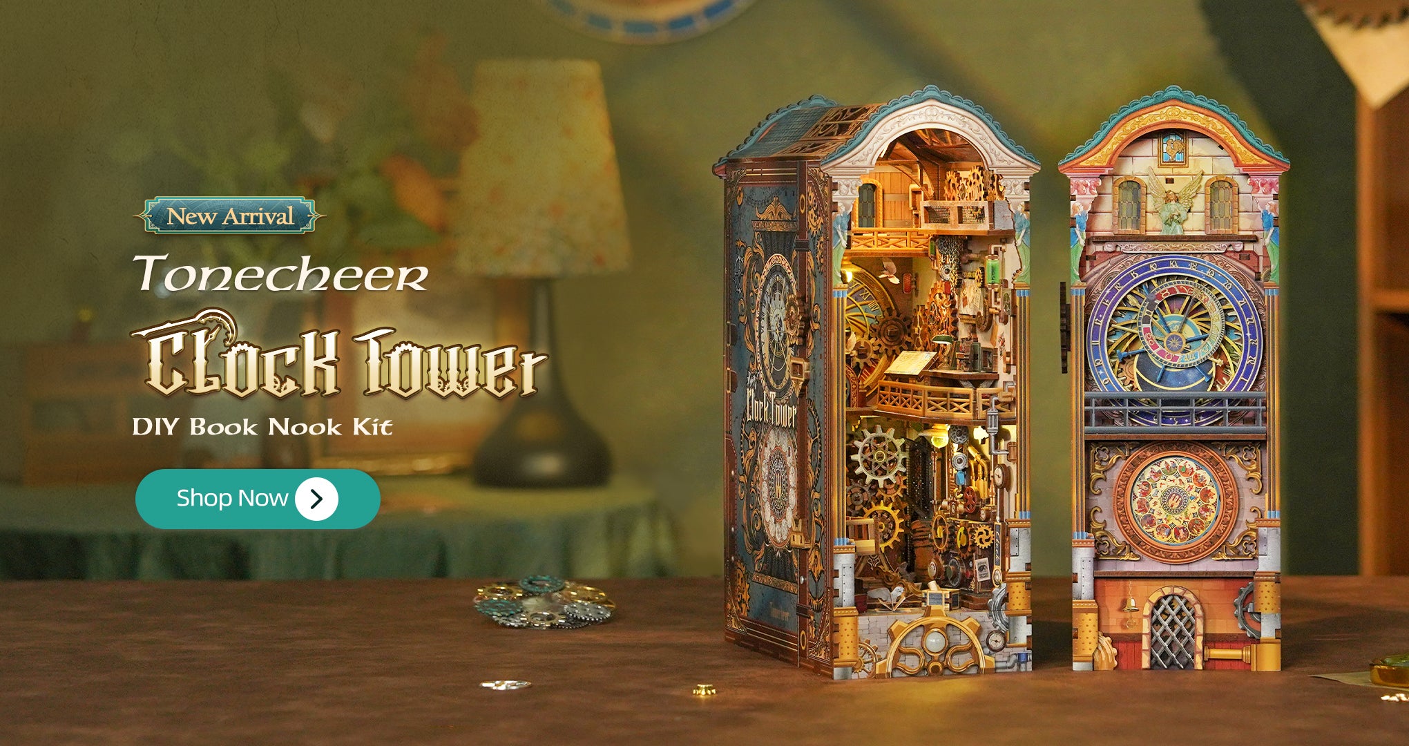 TONECHEER_3D_Wooden_Puzzle_DIY_Book_Nook_Kit_Clock_Tower
