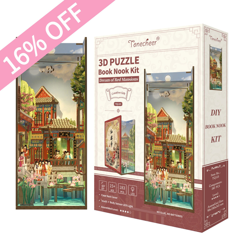TONECHEER 3D Wooden Puzzle DIY Book Nook Kit (Dream of Red Mansions)