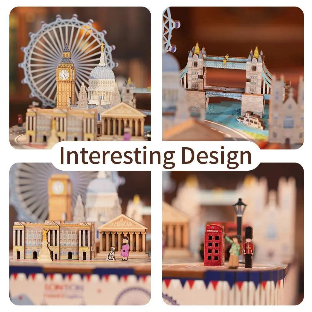 TONECHEER 3D Creative Musical Puzzle DIY Rotating Music Box Kit (London) - Tonecheer