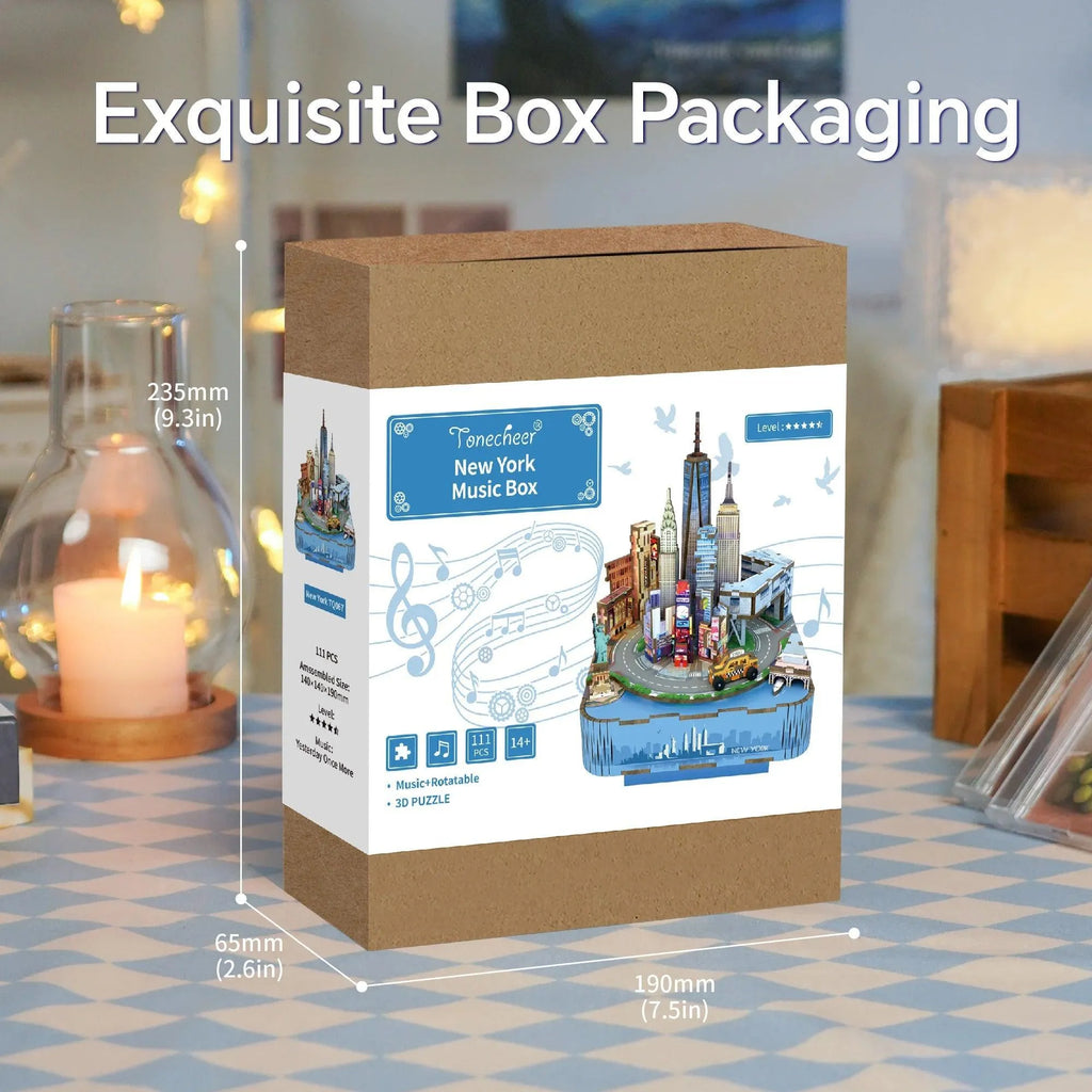 TONECHEER 3D Creative Musical Puzzle DIY Rotating Music Box Kit (New York) - Tonecheer