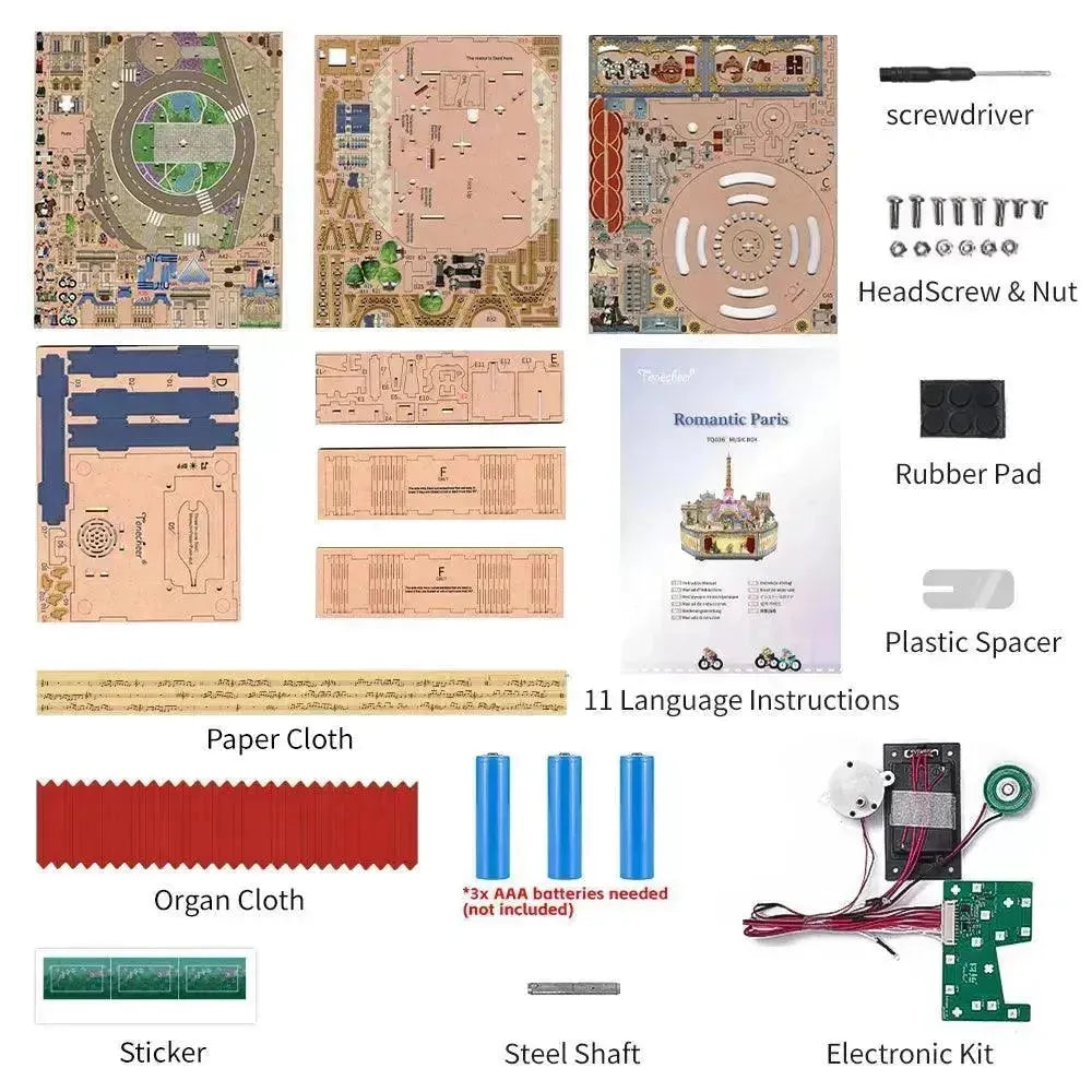 TONECHEER 3D Creative Musical Puzzle DIY Rotating Music Box Kit (Romantic Paris) - Tonecheer