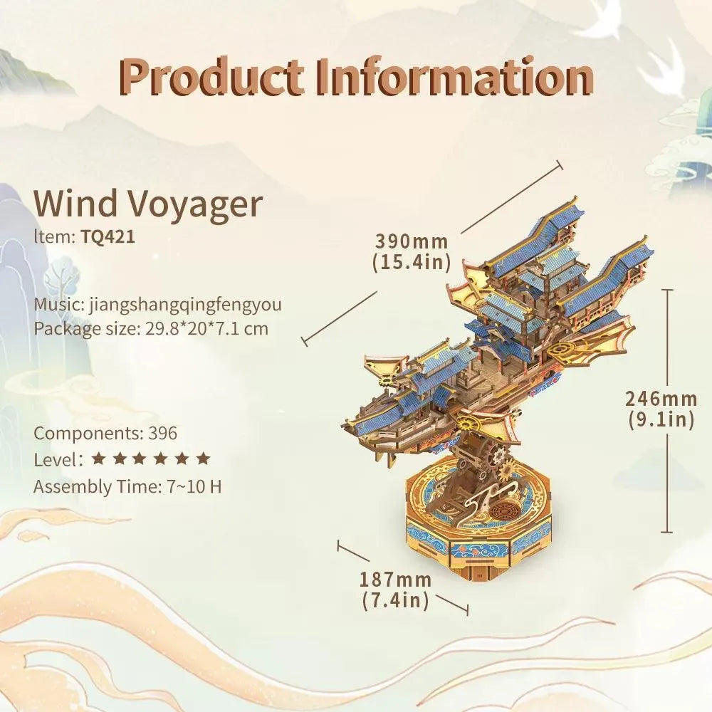 TONECHEER DIY 3D Mechanical Transmission Wooden Puzzle Kit (Wind Voyager) - Tonecheer