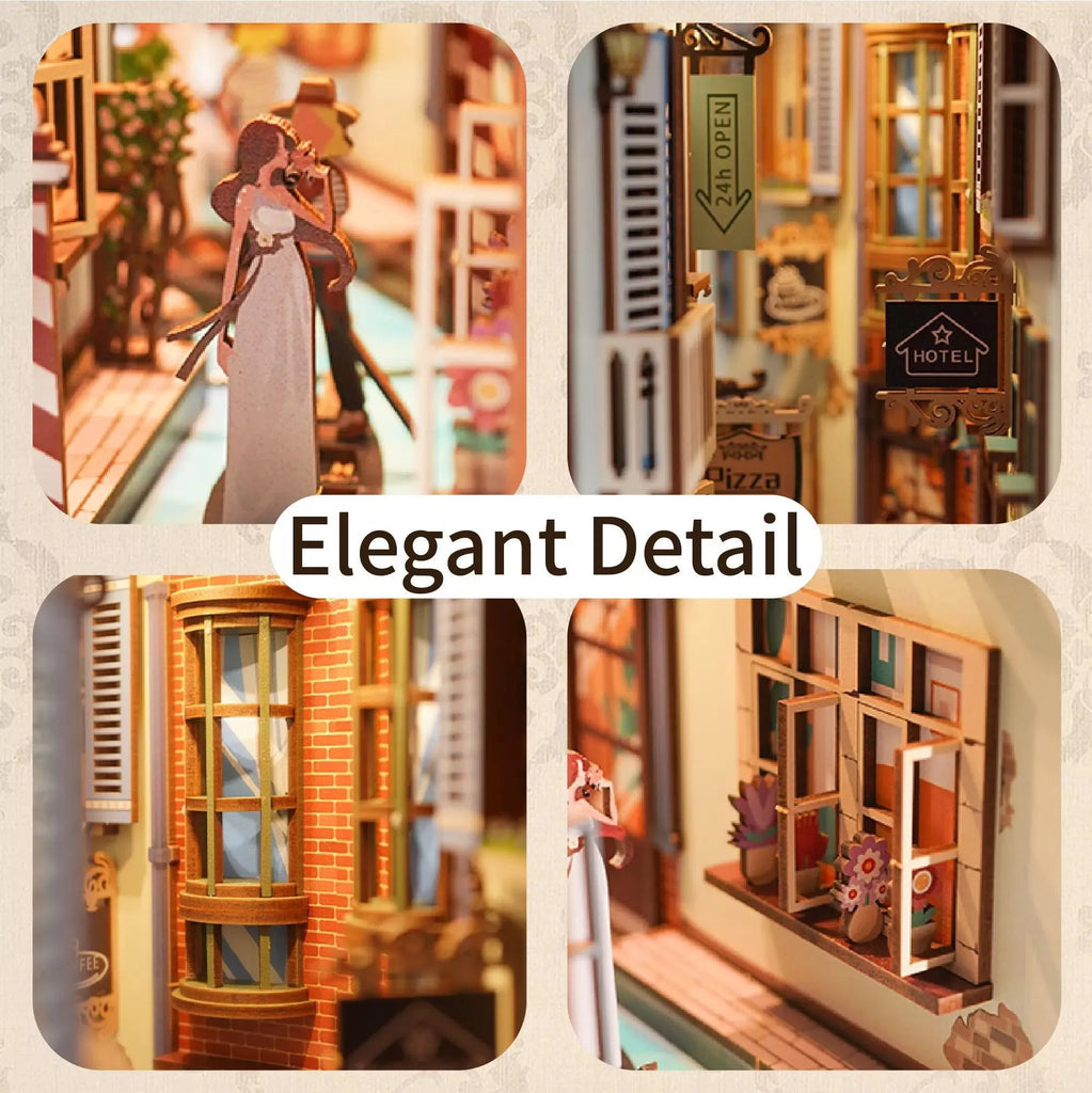 TONECHEER 3D Wooden Puzzle DIY Book Nook Kit (Travel in Venice) - Tonecheer