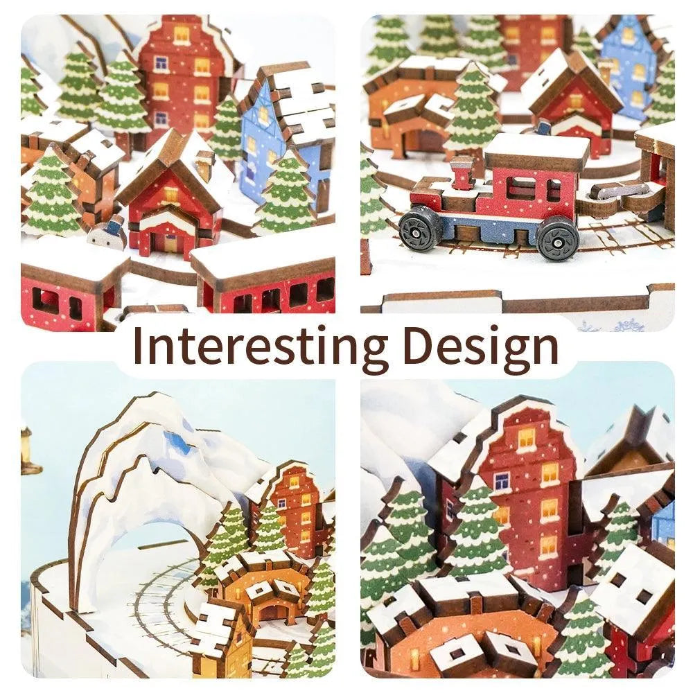 TONECHEER 3D Creative Musical Puzzle DIY Rotating Music Box Kit (Snow Train) - Tonecheer