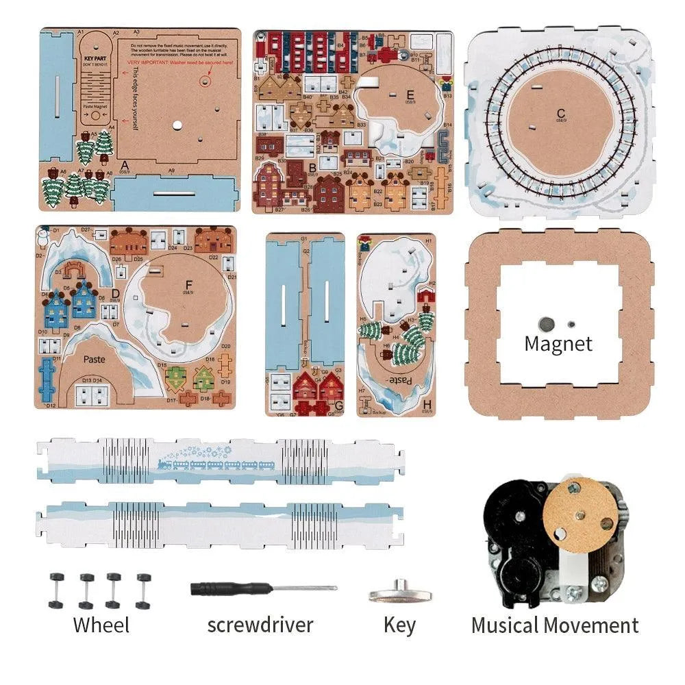 TONECHEER 3D Creative Musical Puzzle DIY Rotating Music Box Kit (Snow Train) - Tonecheer