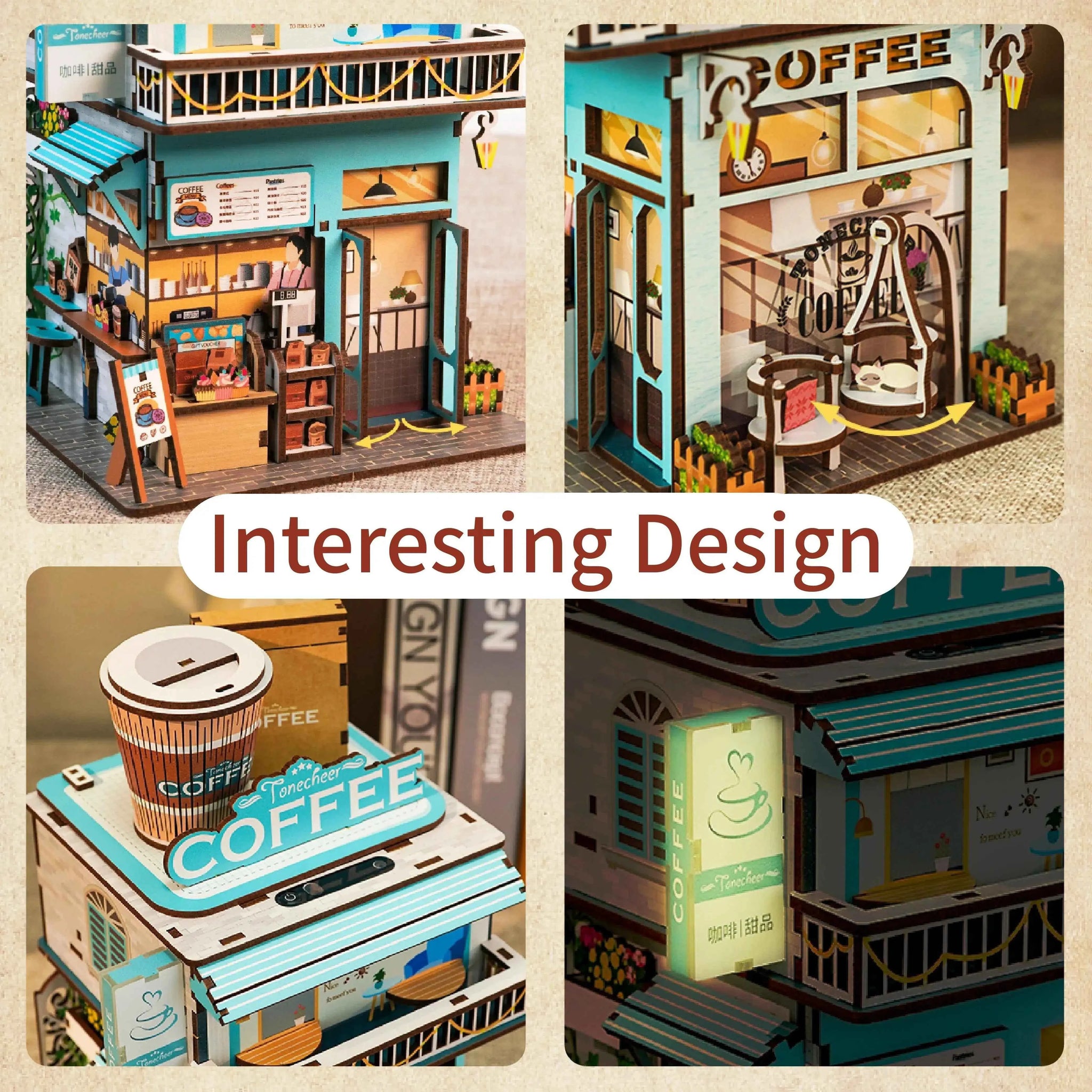 aufbewahren traduzione TONECHEER 3D Puzzle DIY Schreibtisch-Aufbewahrungsset (Cape Coffee Shop) – Tonecheer