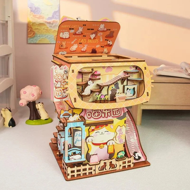 TONECHEER 3D Puzzle Box Miniature DIY Desktop Storage Kit (Cats' House) - Tonecheer