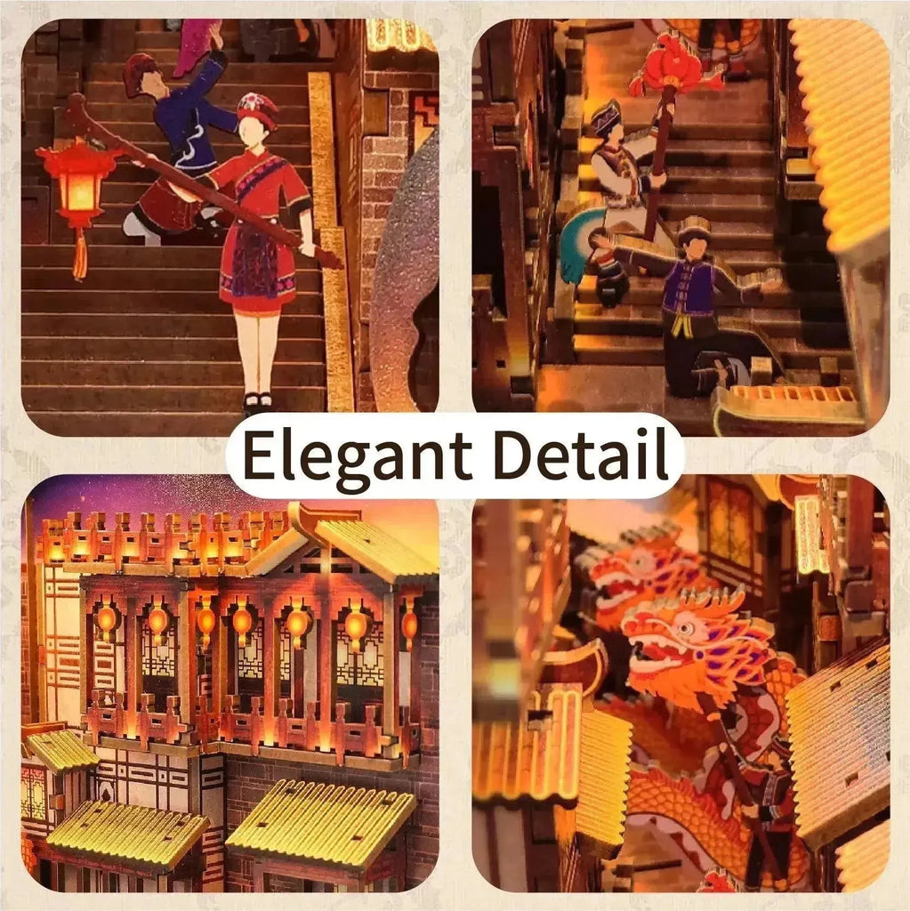 TONECHEER 3D Wooden Puzzle DIY Book Nook Kit (Lights in Chongqing) - Tonecheer