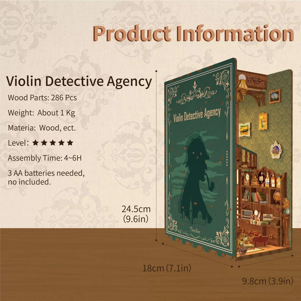 TONECHEER 3D Wooden Puzzle DIY Book Nook Kit (Violin Detective Agency) - Tonecheer