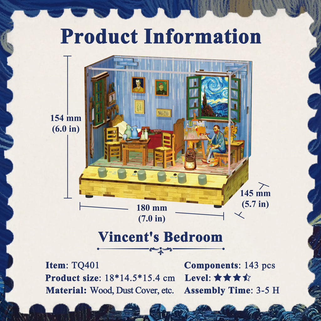 TONECHEER 3D Puzzle DIY Miniature House (Vincent's Bedroom) - Tonecheer