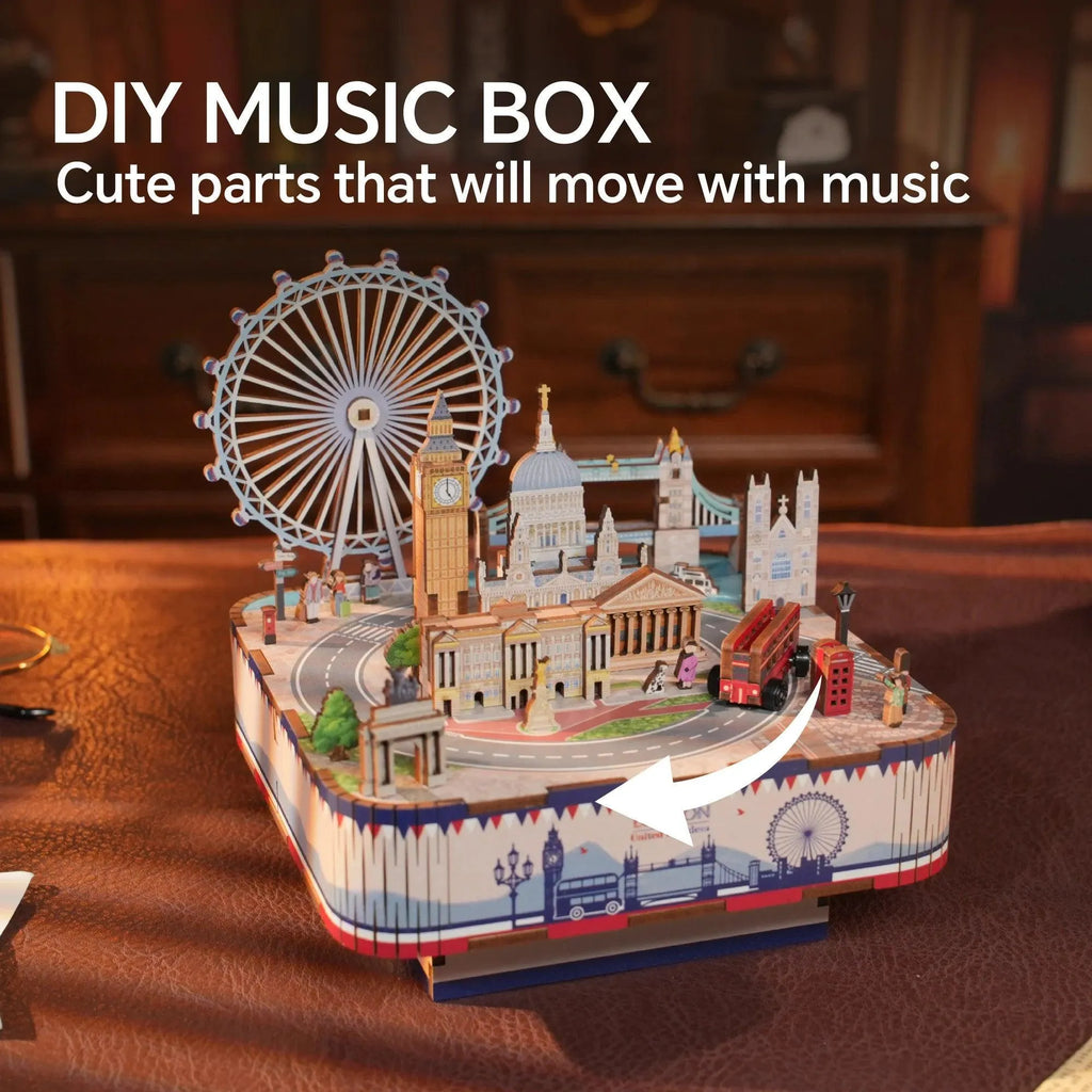 TONECHEER 3D Creative Musical Puzzle DIY Rotating Music Box Kit (London) - Tonecheer