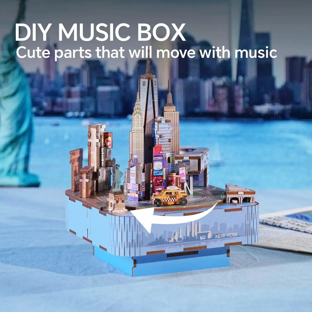 TONECHEER 3D Creative Musical Puzzle DIY Rotating Music Box Kit (New York) - Tonecheer