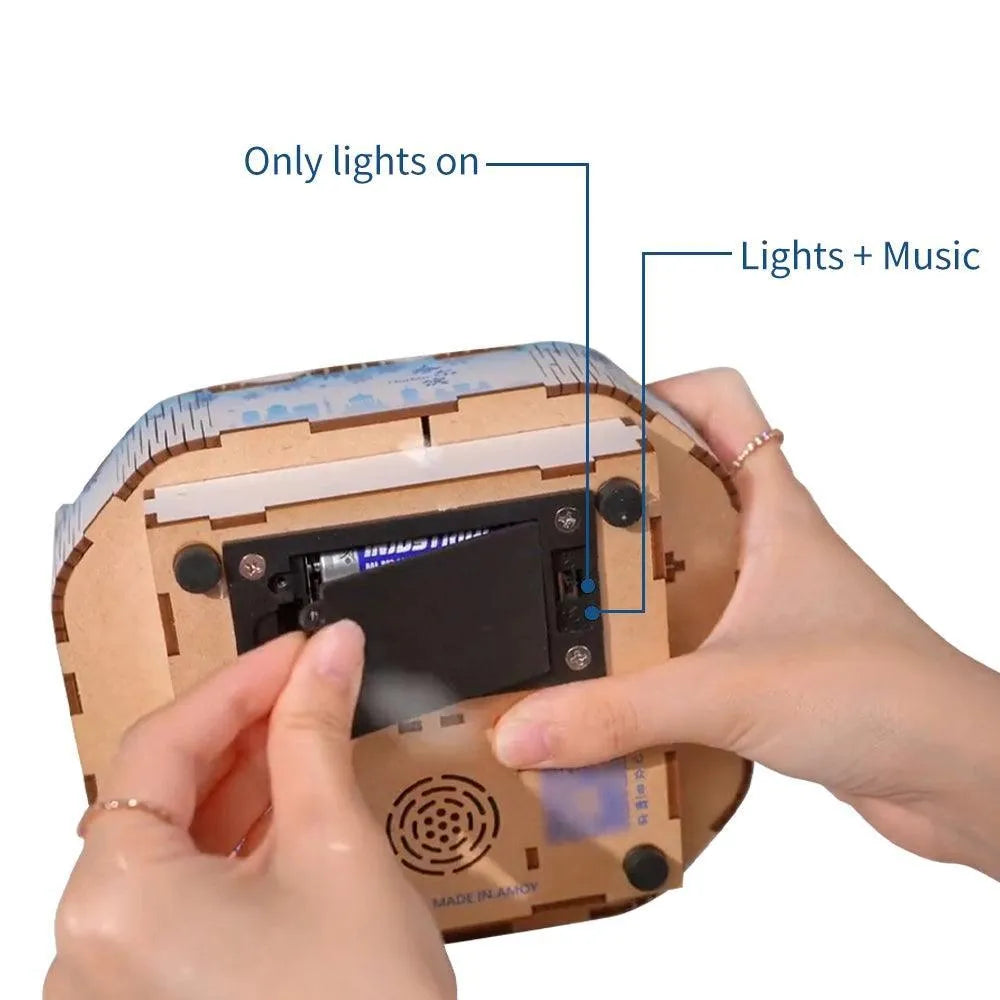 TONECHEER 3D Creative Musical Puzzle DIY Rotating Music Box Kit (Snow World) - Tonecheer
