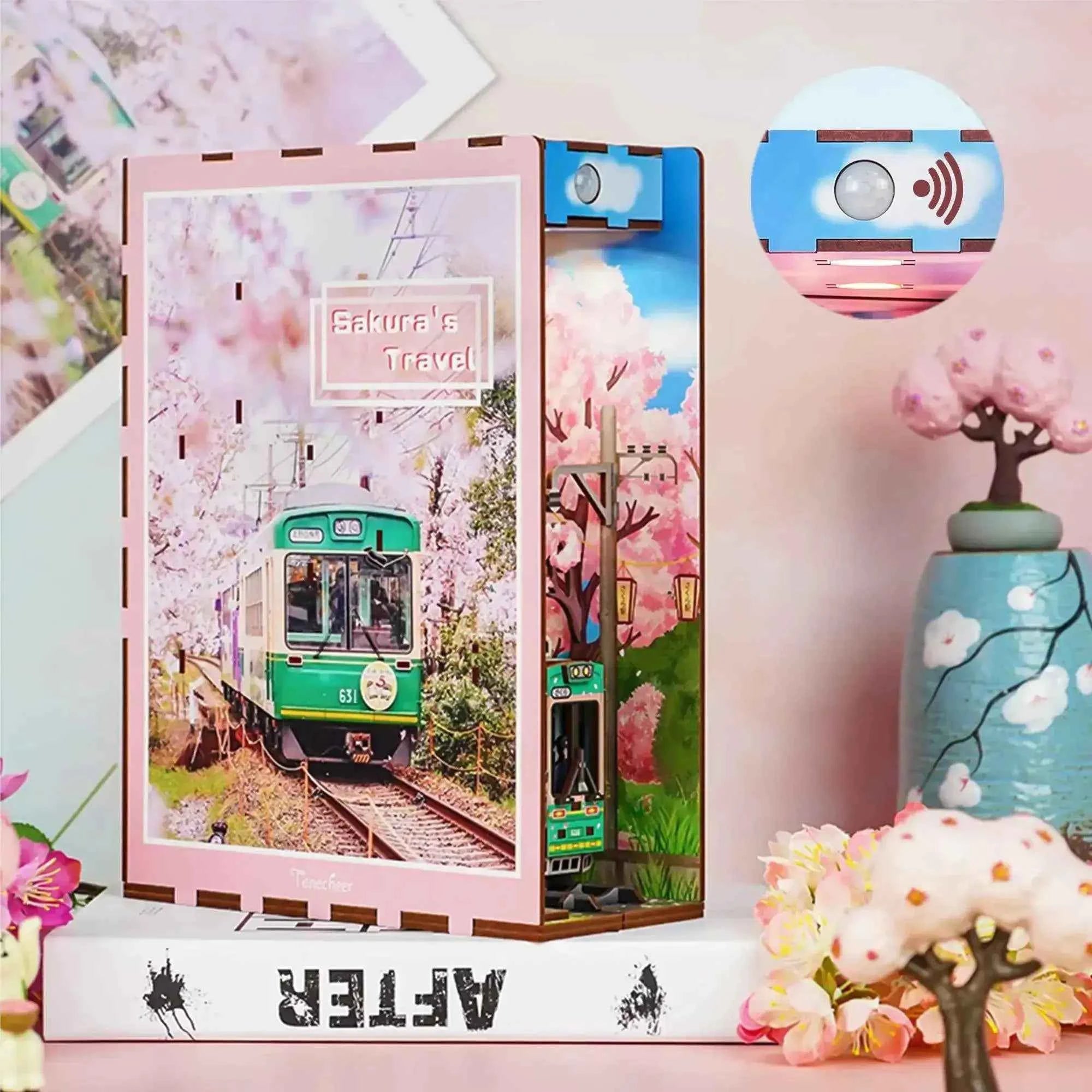 TONECHEER 3D Wooden Puzzle DIY Book Nook Kit (Sakura's Travel