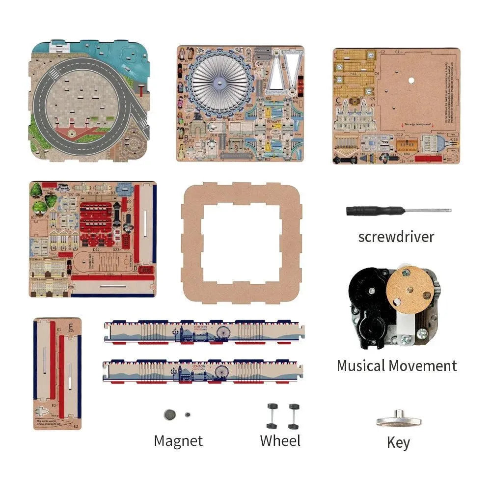 TONECHEER 3D Creative Musical Puzzle DIY Rotating Music Box Kit (London) - Tonecheer