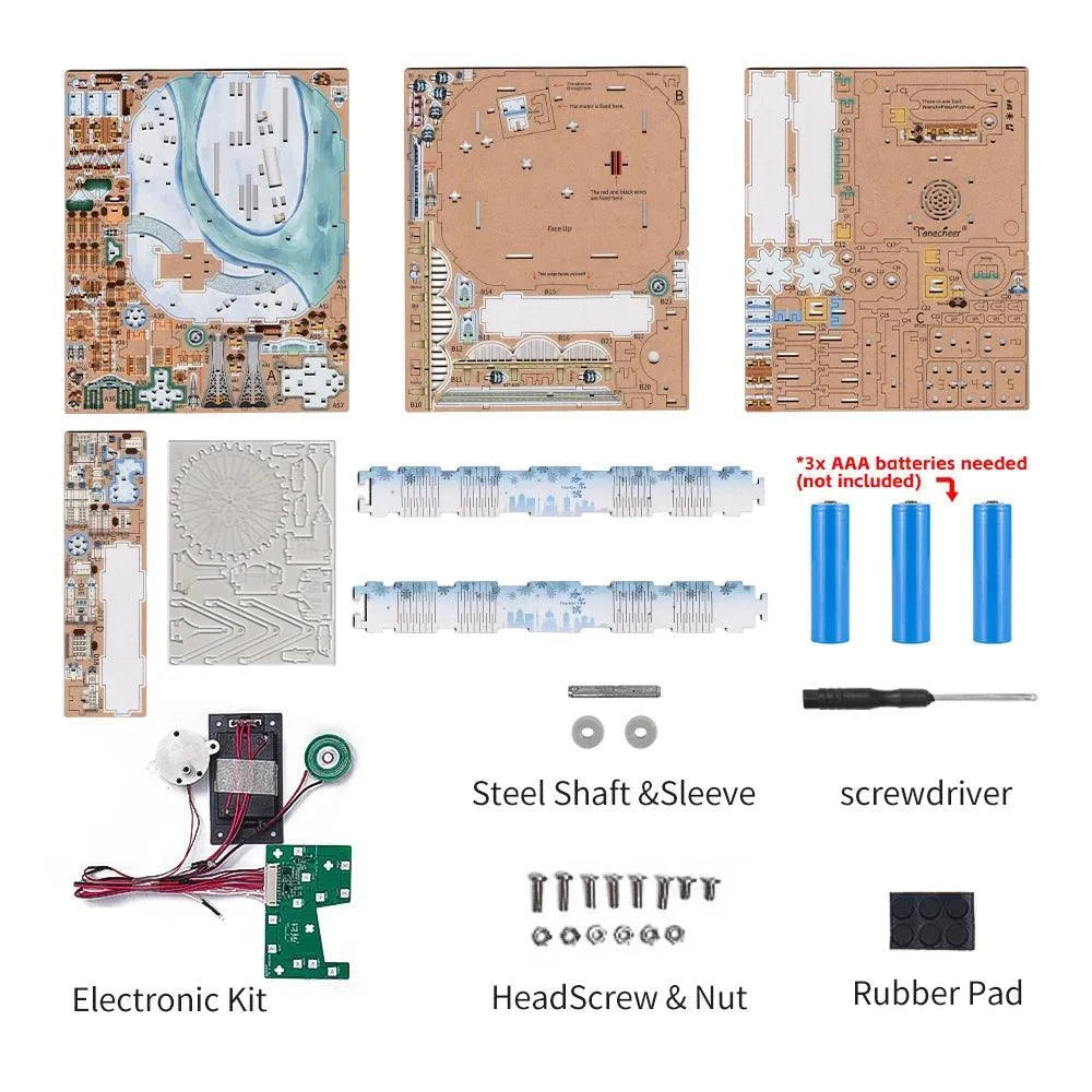 TONECHEER 3D Creative Musical Puzzle DIY Rotating Music Box Kit (Snow World) - Tonecheer