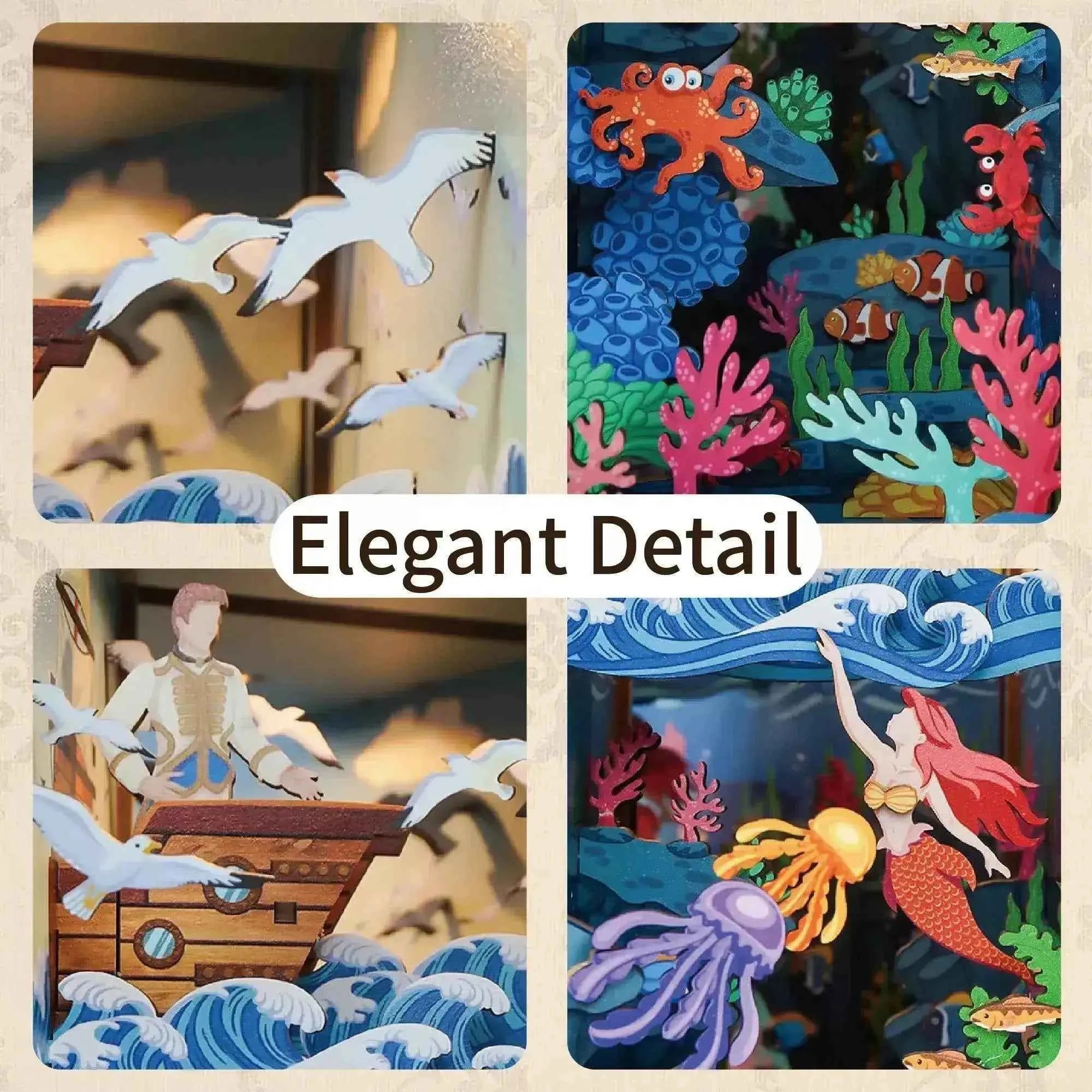 TONECHEER 3D Wooden Puzzle DIY Book Nook Kit (The Little Mermaid