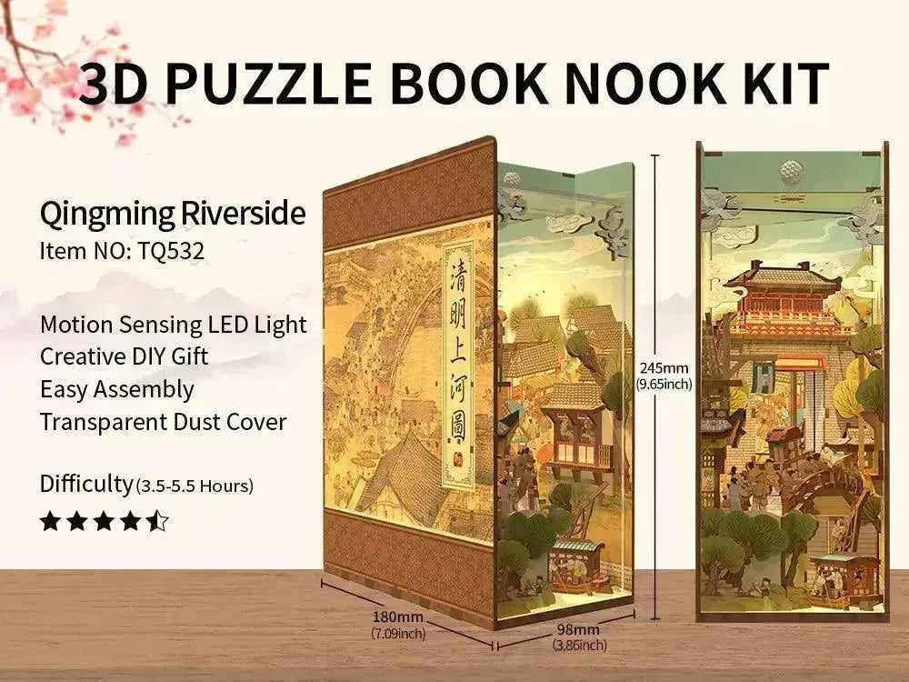 TONECHEER 3D Wooden Puzzle DIY Book Nook Kit (Qingming Riverside) - Tonecheer