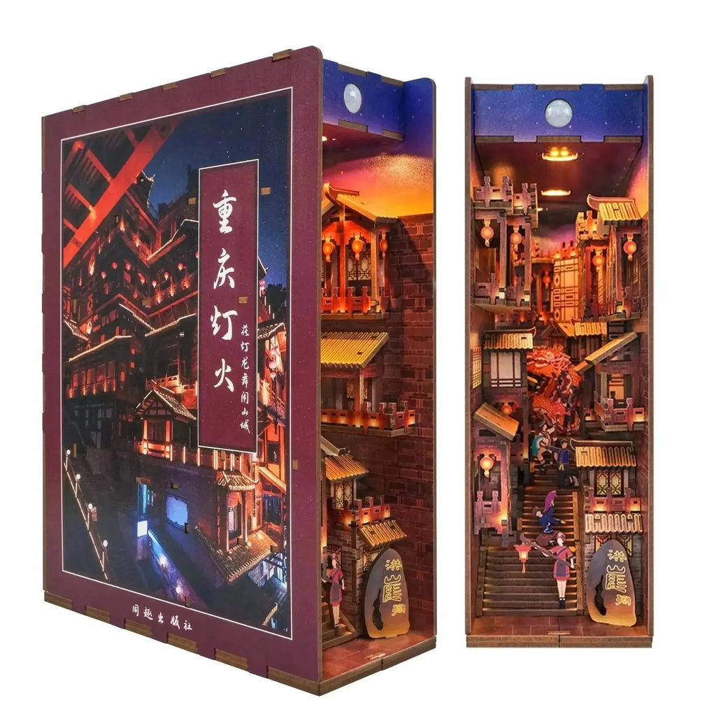TONECHEER 3D Wooden Puzzle DIY Book Nook Kit (Lights in Chongqing) - Tonecheer
