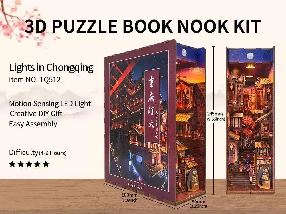 TONECHEER 3D Wooden Puzzle DIY Book Nook Kit (Lights in Chongqing) - Tonecheer