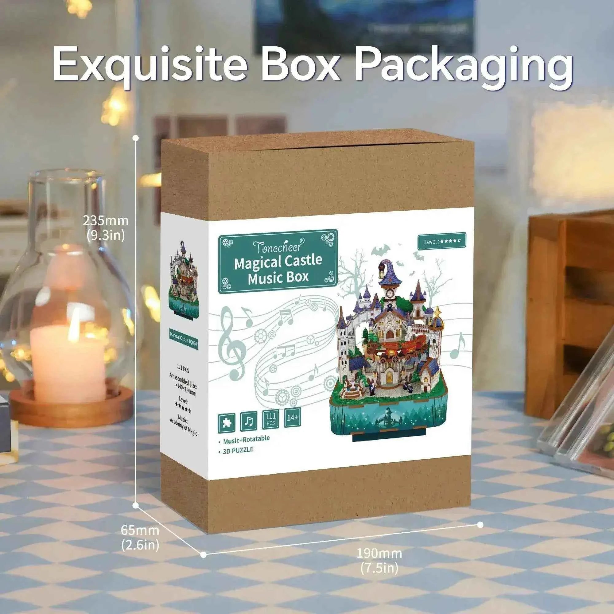 TONECHEER 3D Puzzle DIY Rotating Music Box Kit (Magical Castle