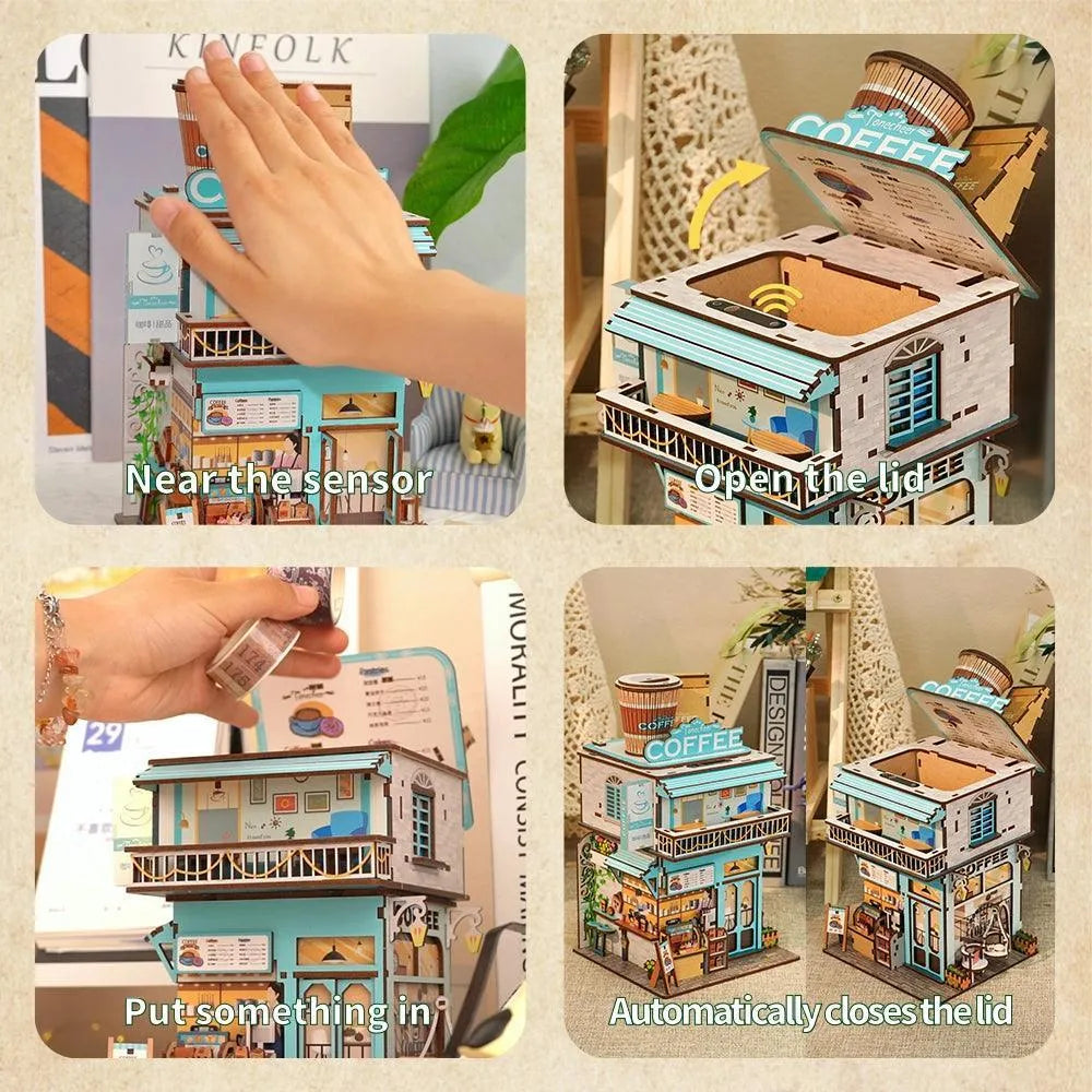 TONECHEER 3D Puzzle Box Miniature DIY Desktop Storage Kit (Cape Coffee Shop) - Tonecheer