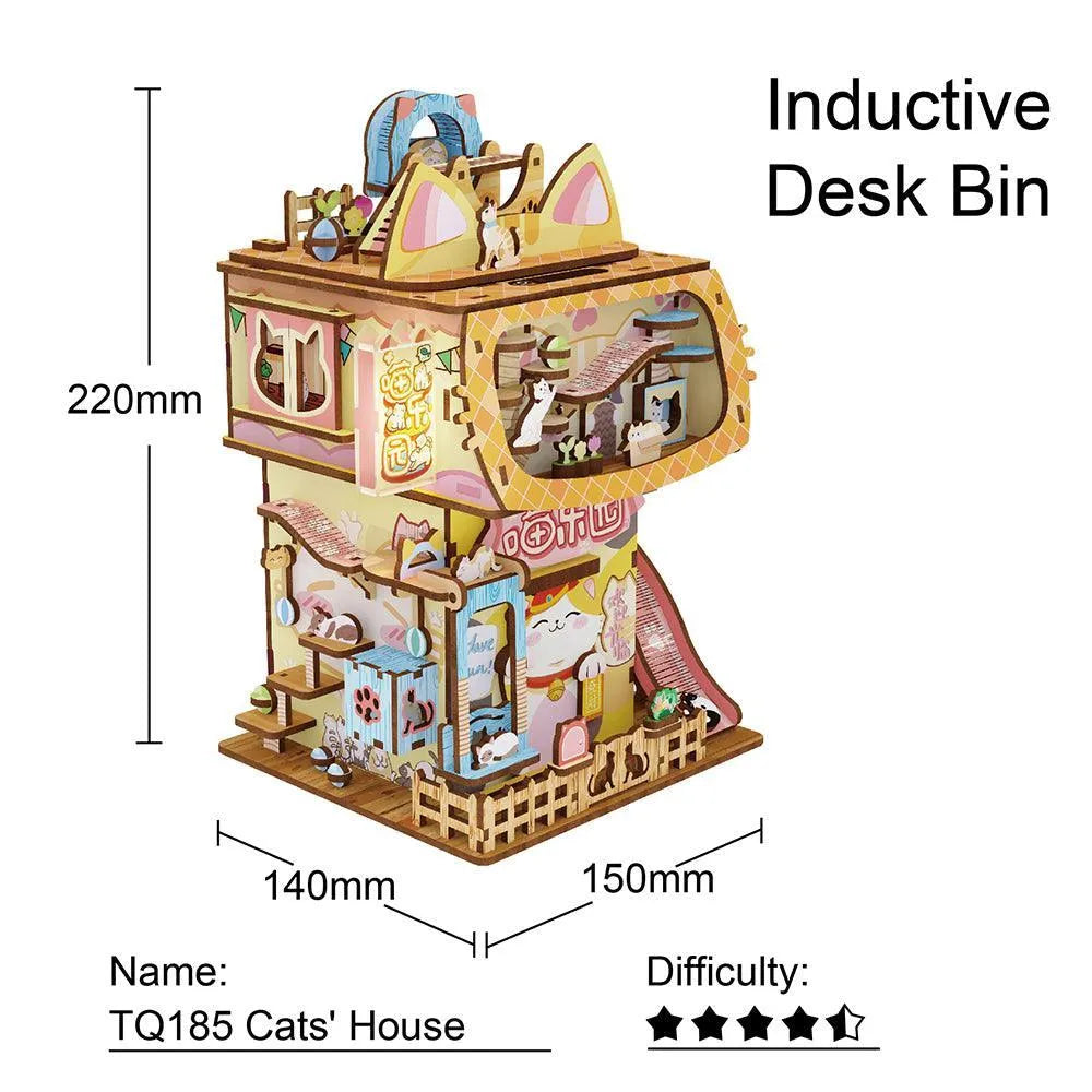 TONECHEER 3D Puzzle Box Miniature DIY Desktop Storage Kit (Cats' House) - Tonecheer