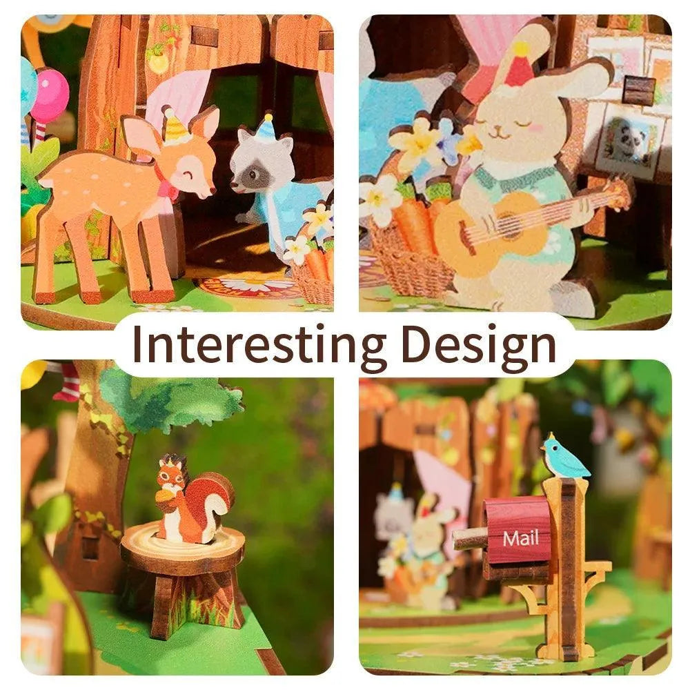 TONECHEER 3D Creative Musical Puzzle DIY Rotating Music Box Kit (Forest party) - Tonecheer