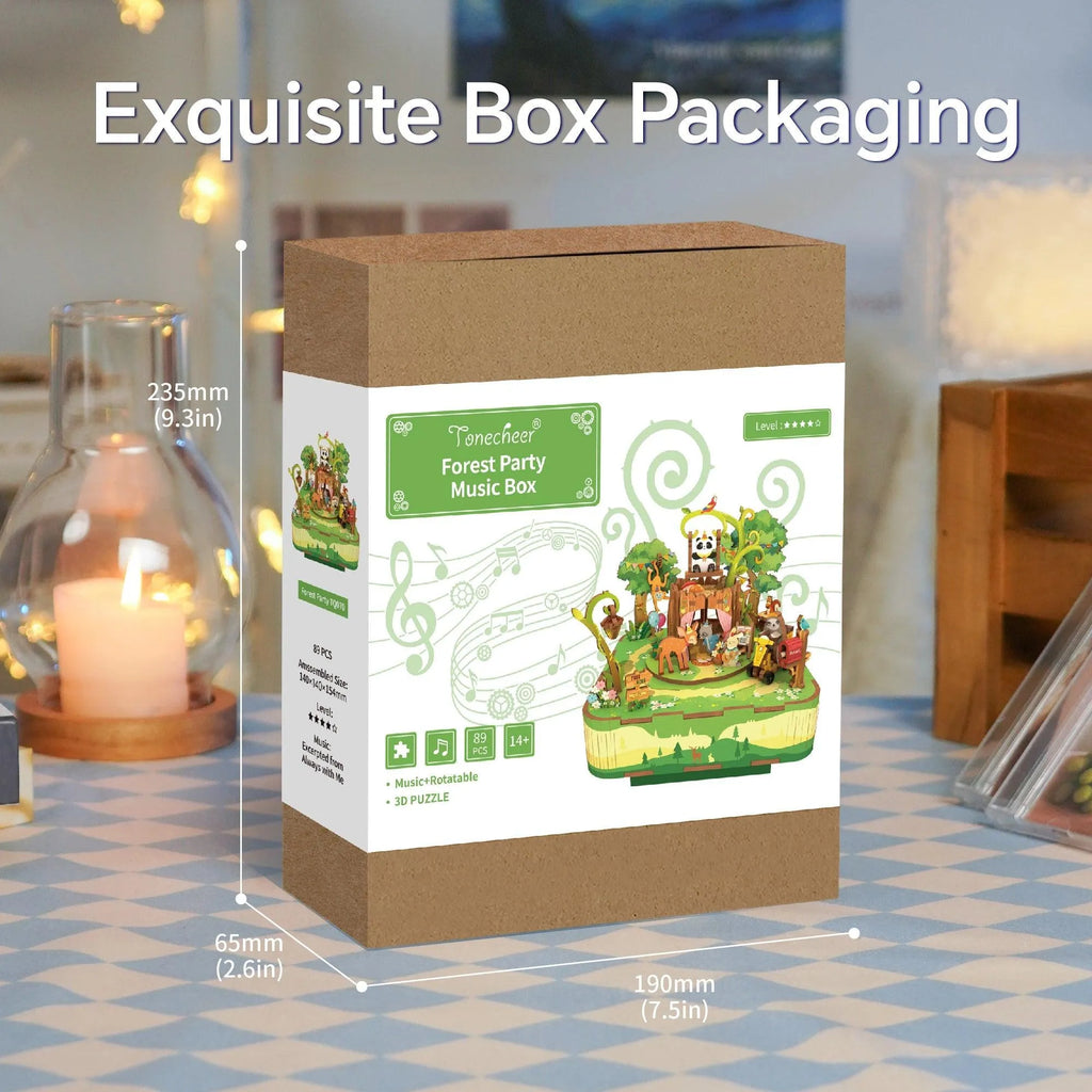 TONECHEER 3D Creative Musical Puzzle DIY Rotating Music Box Kit (Forest party) - Tonecheer