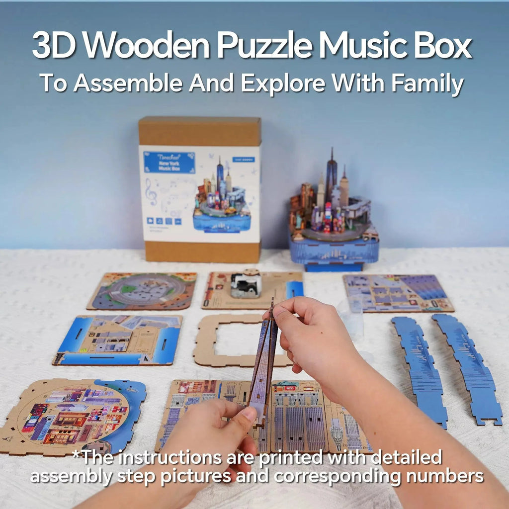 TONECHEER 3D Creative Musical Puzzle DIY Rotating Music Box Kit (New York) - Tonecheer