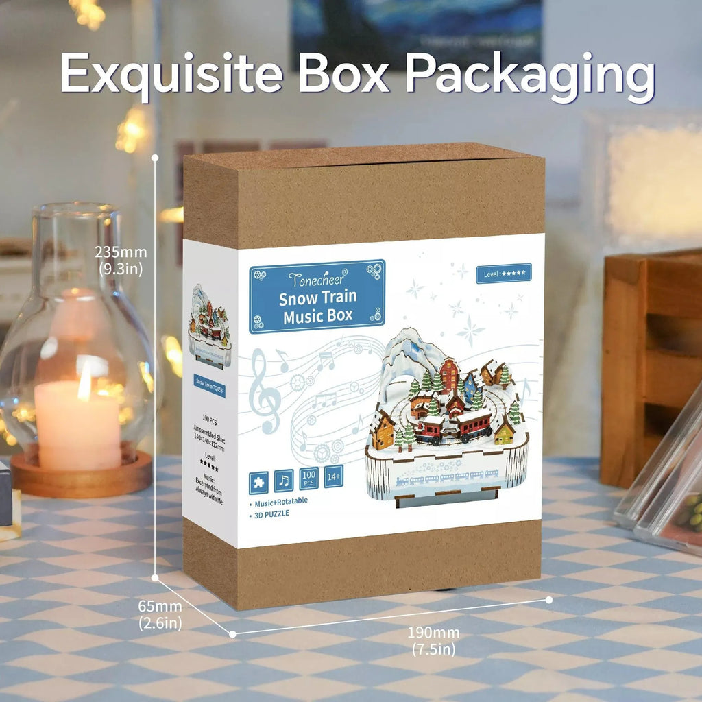 TONECHEER 3D Creative Musical Puzzle DIY Rotating Music Box Kit (Snow Train) - Tonecheer