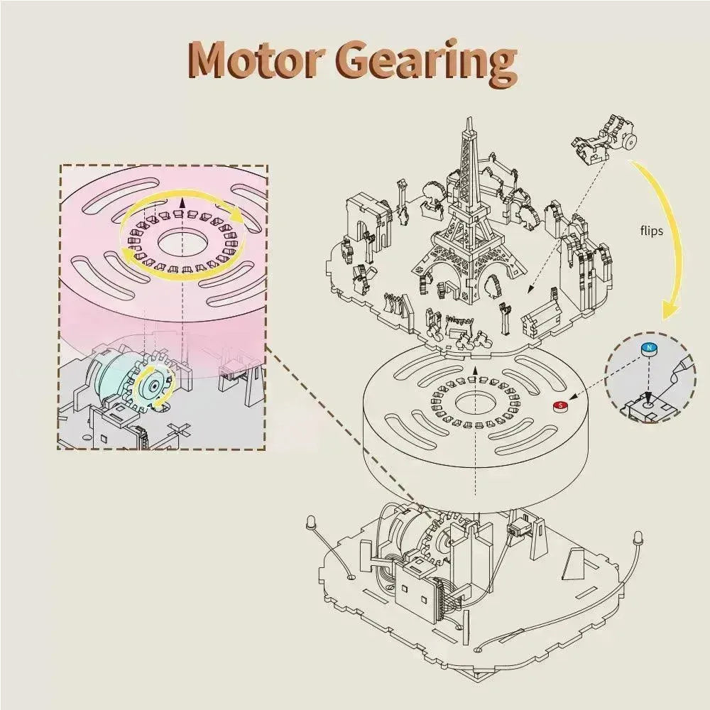 TONECHEER 3D Creative Musical Puzzle DIY Rotating Music Box Kit (Romantic Paris) - Tonecheer