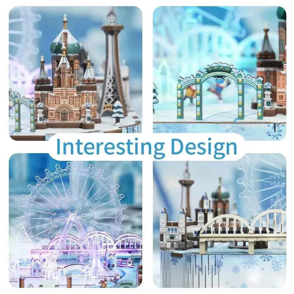 TONECHEER 3D Puzzle DIY Rotating Music Box Kit (Snow World