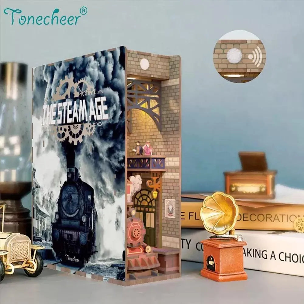TONECHEER 3D Wooden Puzzle DIY Book Nook Kit (The Steam Age) - Tonecheer