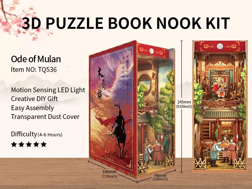 TONECHEER 3D Wooden Puzzle DIY Book Nook Kit (Ode of Mulan) - Tonecheer