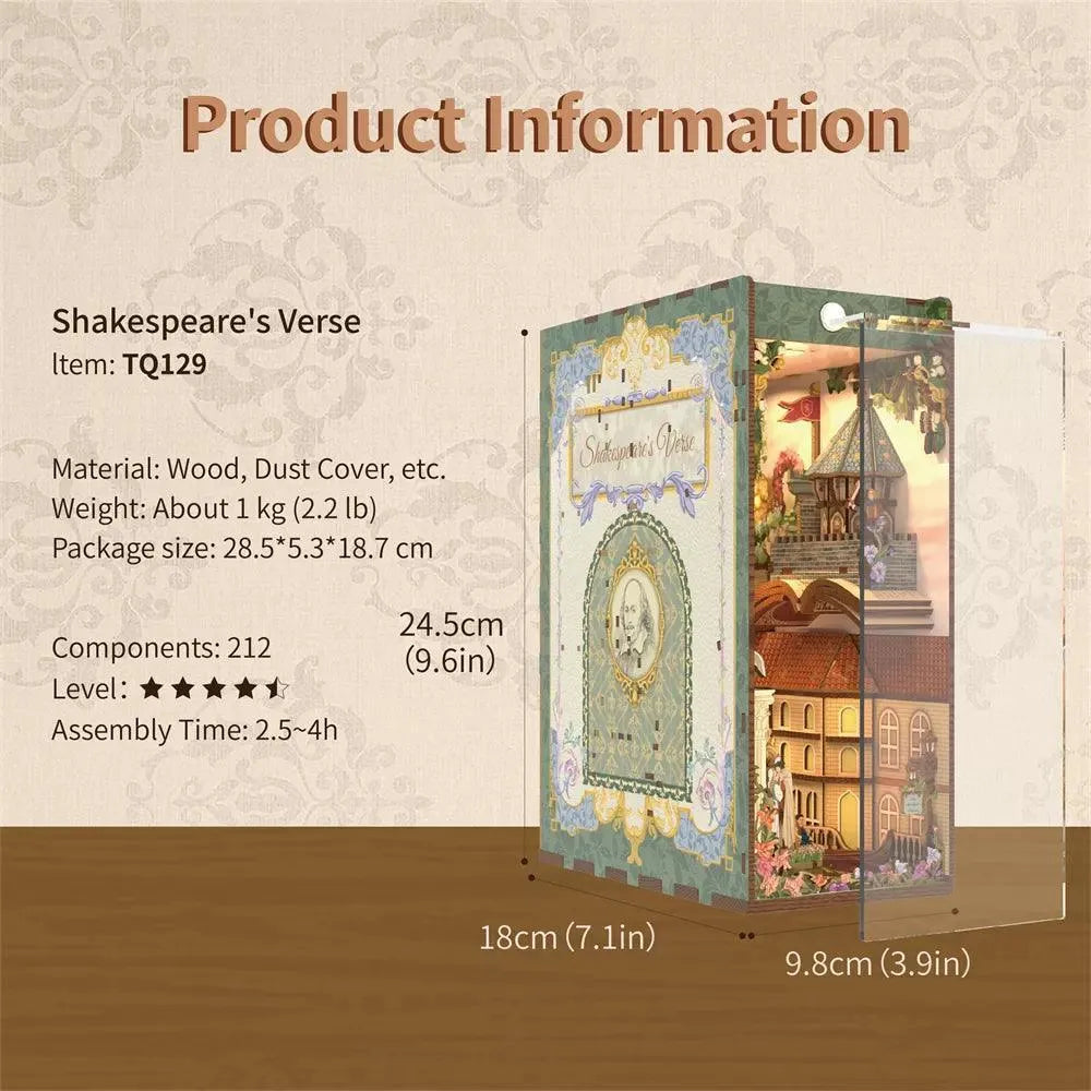 Tonecheer x British 3D Wooden Puzzle DIY Book Nook Kit (Shakespeare's Verse) - Tonecheer