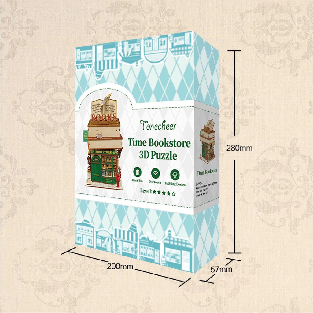 TONECHEER 3D Puzzle Box Miniature DIY Desktop Storage Kit (Time Bookstore) - Tonecheer