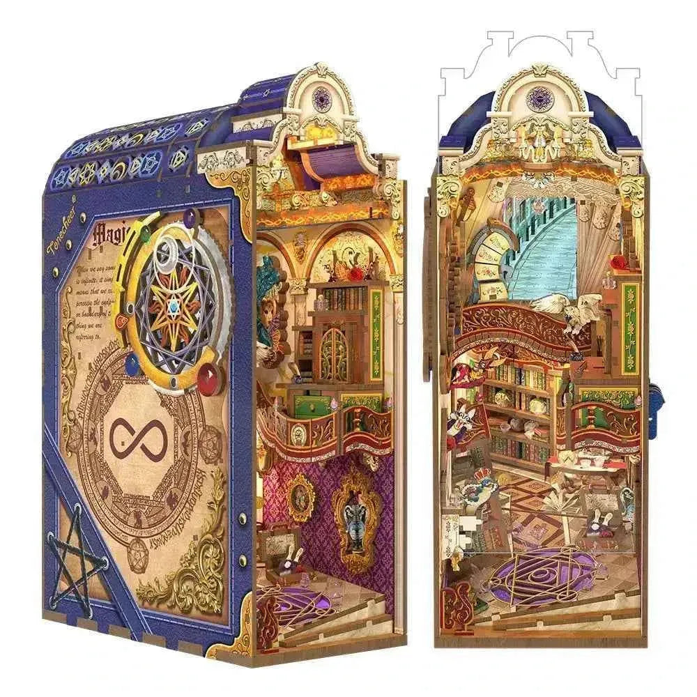 Magical 3D wooden puzzle book nook kit with intricate details and fantasy design